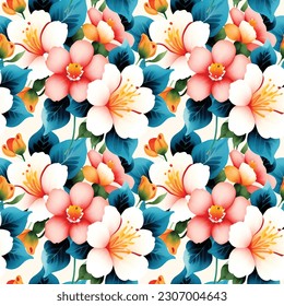 Floral shape watercolor seamless pattern. Vector illustration.