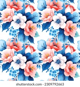 Floral shape watercolor seamless pattern. Vector illustration.