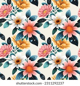 Floral shape watercolor seamless pattern. Vector illustration.