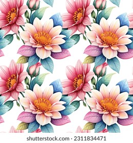 Floral shape watercolor seamless pattern. Vector illustration.