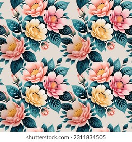 Floral shape watercolor seamless pattern. Vector illustration.