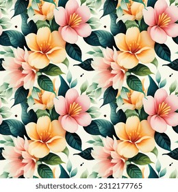 Floral shape watercolor seamless pattern. Vector illustration.