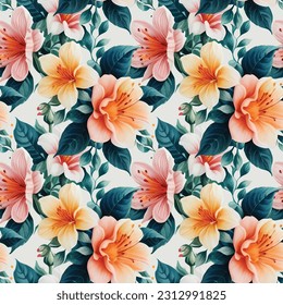 Floral shape watercolor seamless pattern. Vector illustration.