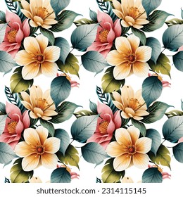 Floral shape watercolor seamless pattern. Vector illustration.