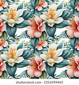 Floral shape watercolor seamless pattern. Vector illustration.