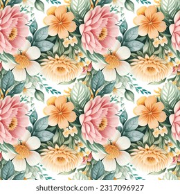 Floral shape watercolor seamless pattern. Vector illustration.