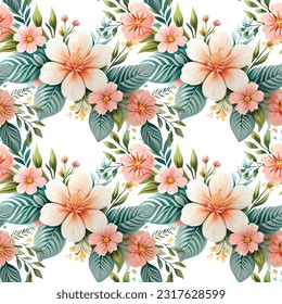 Floral shape watercolor seamless pattern. Vector illustration.
