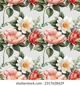 Floral shape watercolor seamless pattern. Vector illustration.