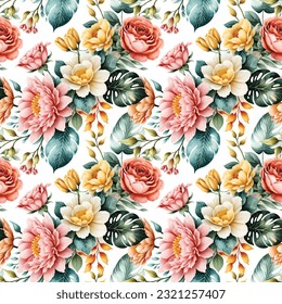 Floral shape watercolor seamless pattern. Vector illustration.
