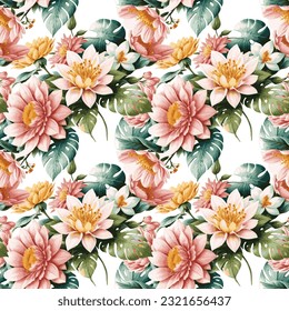 Floral shape watercolor seamless pattern. Vector illustration.