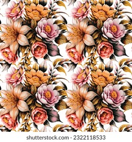 Floral shape watercolor seamless pattern. Vector illustration.