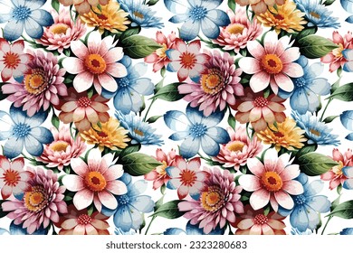 Floral shape watercolor seamless pattern. Vector illustration.