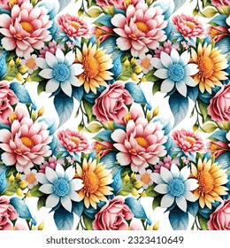 Floral shape watercolor seamless pattern. Vector illustration.
