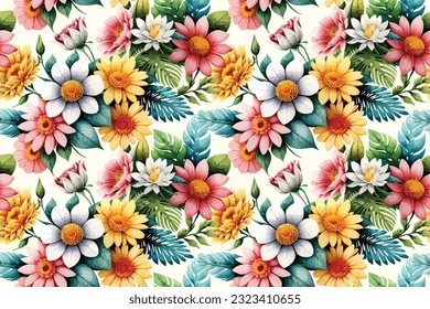 Floral shape watercolor seamless pattern. Vector illustration.