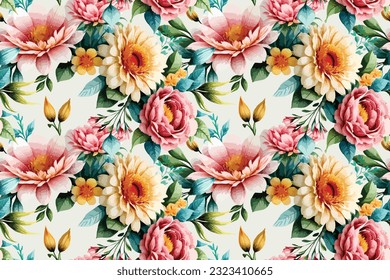 Floral shape watercolor seamless pattern. Vector illustration.