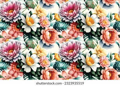 Floral shape watercolor seamless pattern. Vector illustration.