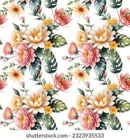 Floral shape watercolor seamless pattern. Vector illustration.