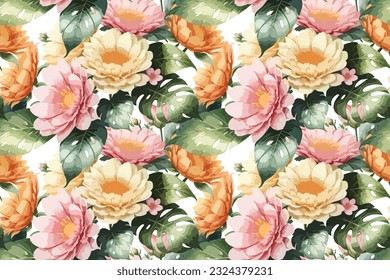 Floral shape watercolor seamless pattern. Vector illustration.