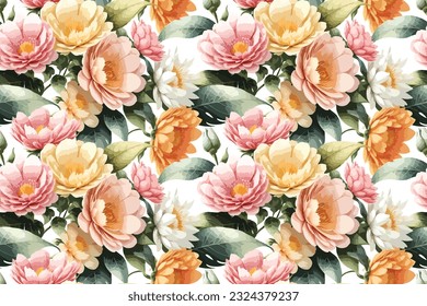 Floral shape watercolor seamless pattern. Vector illustration.