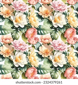 Forma floral acuarela sin costuras. Ilustración vectorial.