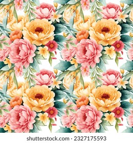 Floral shape watercolor seamless pattern. Vector illustration.