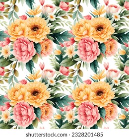 Floral shape watercolor seamless pattern. Vector illustration.