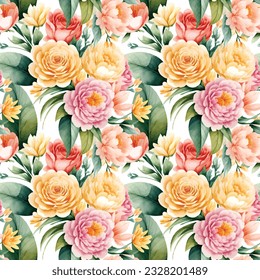 Floral shape watercolor seamless pattern. Vector illustration.