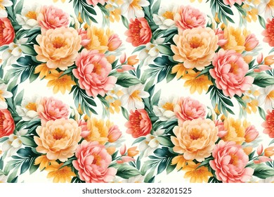 Floral shape watercolor seamless pattern. Vector illustration.