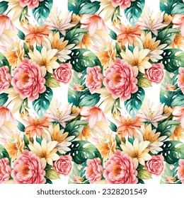 Floral shape watercolor seamless pattern. Vector illustration.