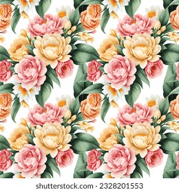Floral shape watercolor seamless pattern. Vector illustration.