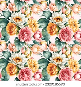 Floral shape watercolor seamless pattern. Vector illustration.
