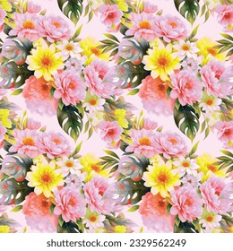 Blumenform Wasserfarbe nahtlose Muster. Vektorgrafik.