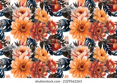 Floral shape watercolor seamless pattern. Vector illustration.