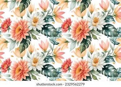 Floral shape watercolor seamless pattern. Vector illustration.