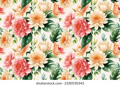 Blumenform Wasserfarbe nahtlose Muster. Vektorgrafik.