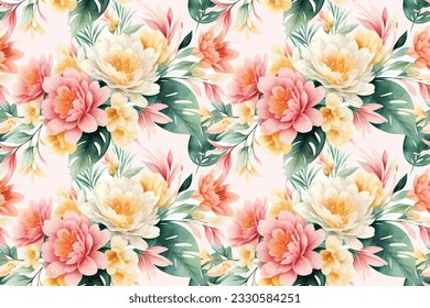 Floral shape watercolor seamless pattern. Vector illustration.