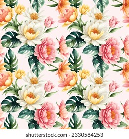 Floral shape watercolor seamless pattern. Vector illustration.