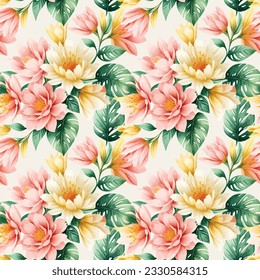 Floral shape watercolor seamless pattern. Vector illustration.