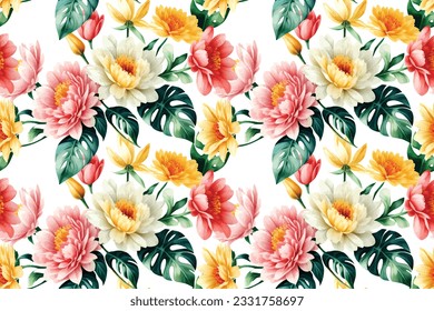 Floral shape watercolor seamless pattern. Vector illustration.