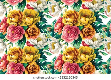 Floral shape watercolor seamless pattern. Vector illustration.
