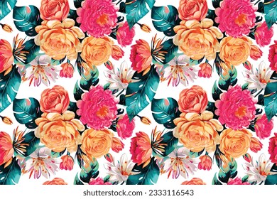 Floral shape watercolor seamless pattern. Vector illustration.