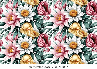 Floral shape watercolor seamless pattern. Vector illustration.
