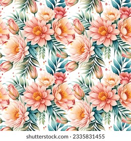 Floral shape watercolor seamless pattern. Vector illustration.