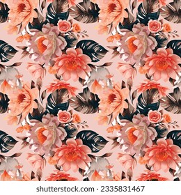 Floral shape watercolor seamless pattern. Vector illustration.