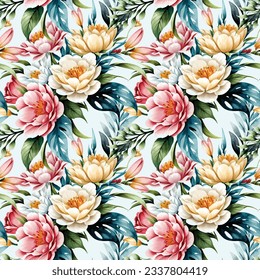 Floral shape watercolor seamless pattern. Vector illustration.