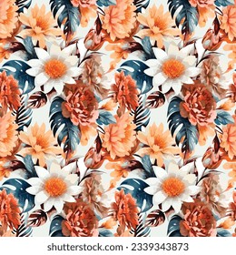 Floral shape watercolor seamless pattern. Vector illustration.