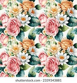 Floral shape watercolor seamless pattern. Vector illustration.