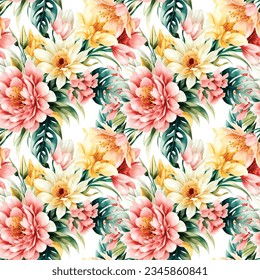 Floral shape watercolor seamless pattern. Vector illustration.