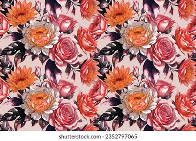 Floral shape watercolor seamless pattern. Vector illustration.