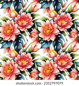 Floral shape watercolor seamless pattern. Vector illustration.
